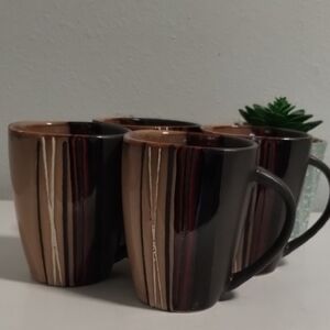 Better Homes And Gardens Striped Brown and Black Mug Set Of 4
